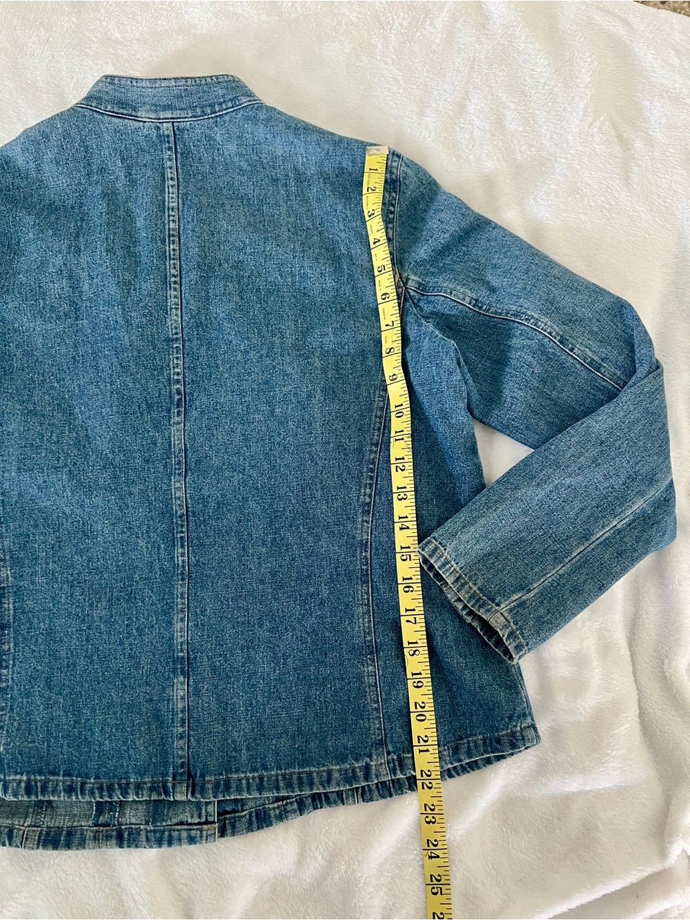 Vintage Military-Style Denim Blue Jean w/Gold Button Detail Snap-Front Jacket - Picture 7 of 9